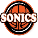 Bristol Sonics Basketball Club logo with bold white Sonics text over an orange basketball inside a black and orange circle.